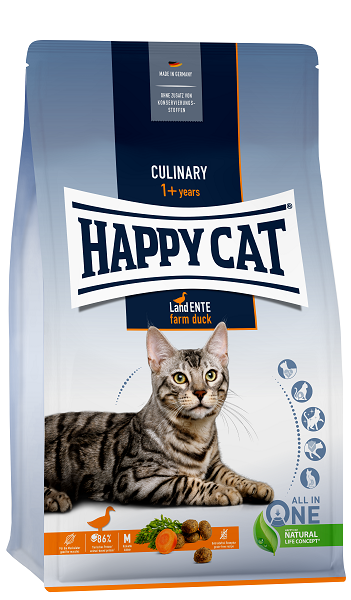 Сухой корм для взрослых кошек с нормальным уровнем активности Happy Cat Culinary Land-Ente 33/15 (утка)